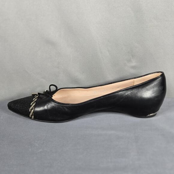 Stuart Weitzman Pointed Toe Flats Womens 9 Black Leather Rope Detail Shoes - Picture 4 of 12